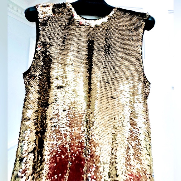 MAJE dress - new with tags. Gold mini Sequin A shape mini dress. Size- T2 - Picture 4 of 9